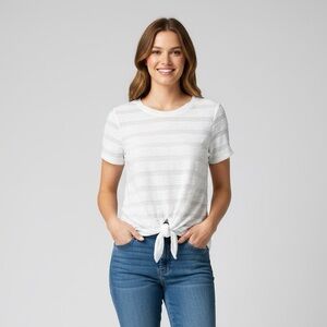 INC International Concepts White Top Blouse With Tie